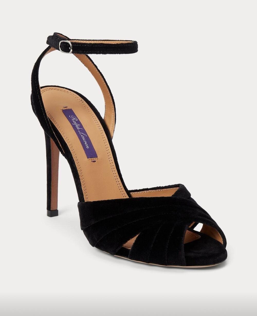 Ralph Lauren Shoes Womens Size 7 37 Black Suede Heel Sandals Purple Label